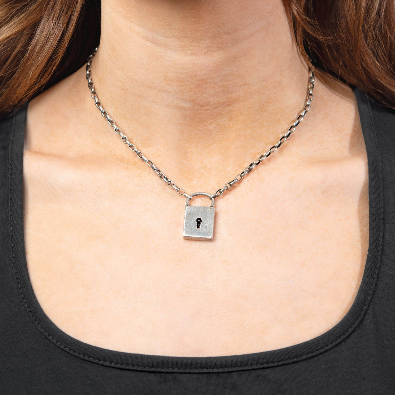 Victorian Sterling Silver Padlock Pendant Necklace