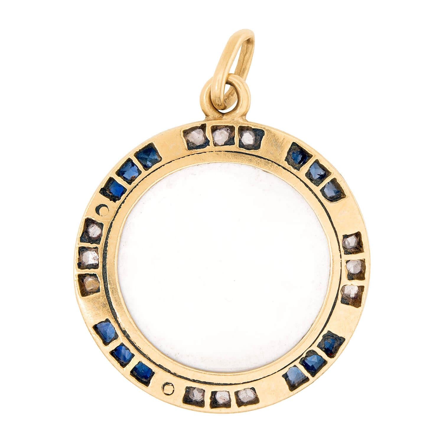 Art Deco 18k Mother of Pearl, Pearl, Sapphire, and Diamond Cameo Pendant