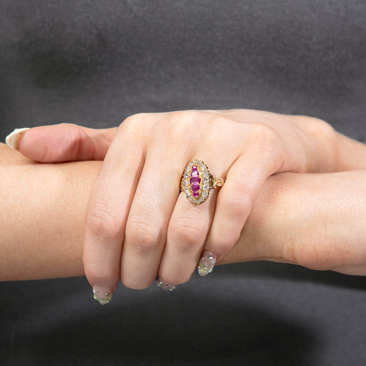 Victorian 18k Ruby and Diamond Navette Ring