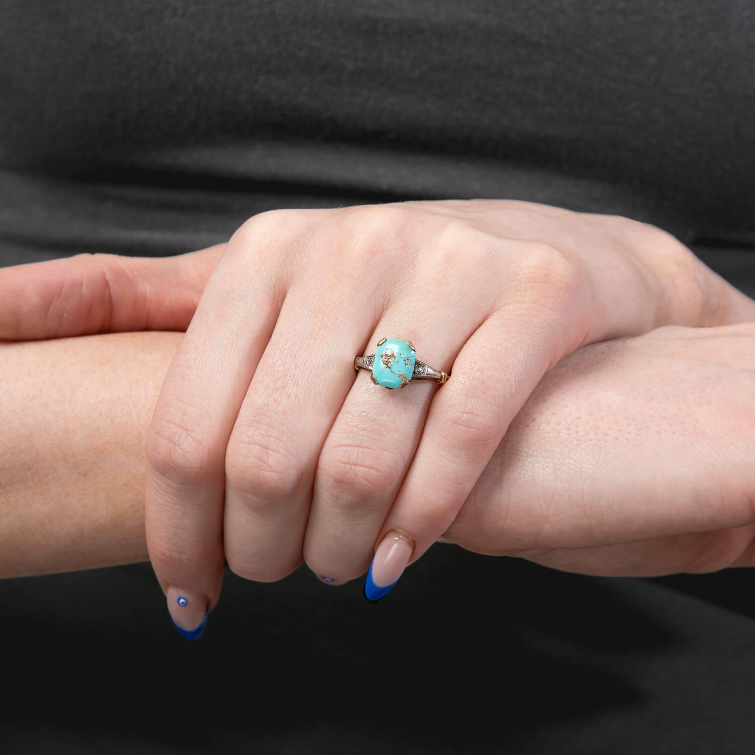 Edwardian 10k/Platinum Turquoise & Diamond Ring
