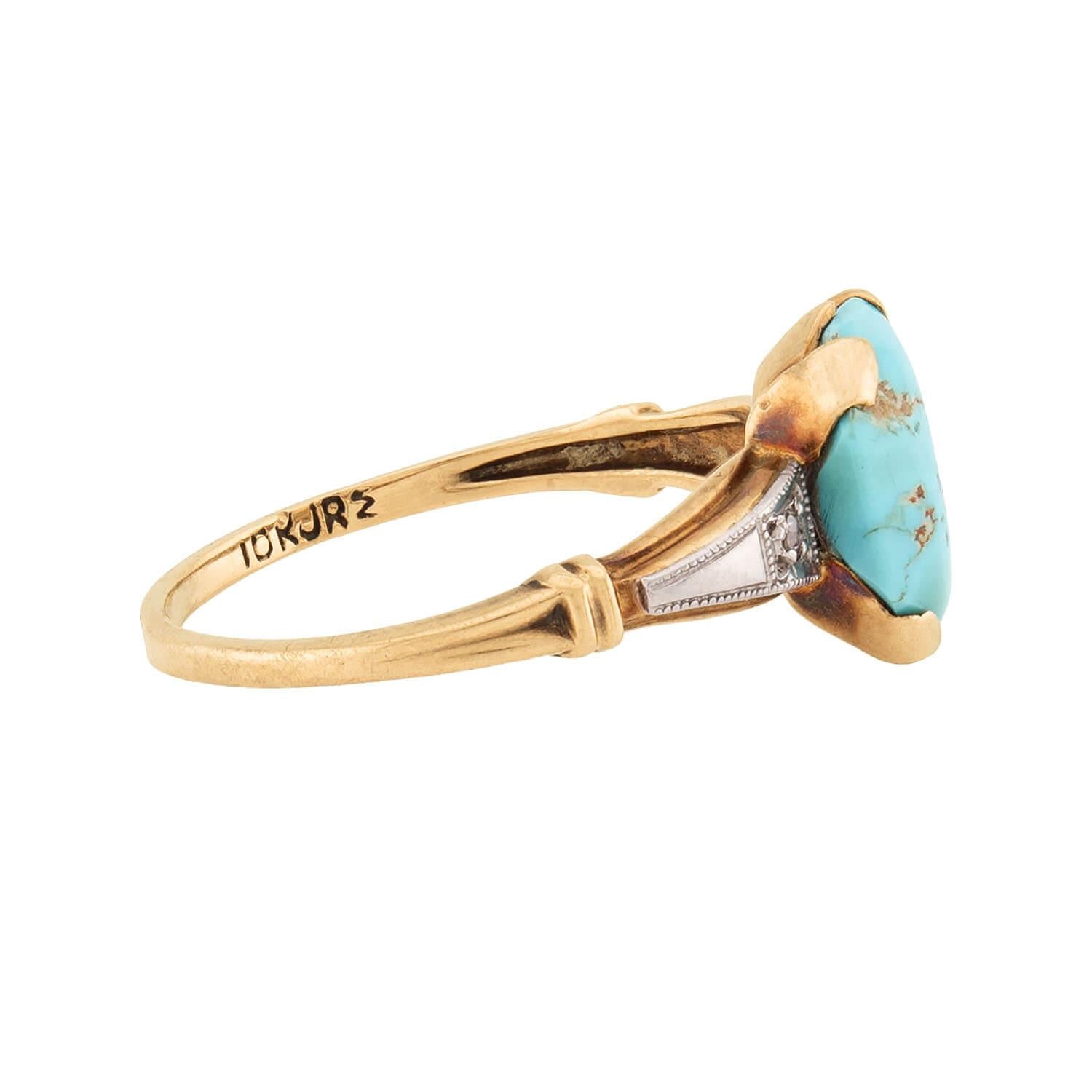 Edwardian 10k/Platinum Turquoise & Diamond Ring