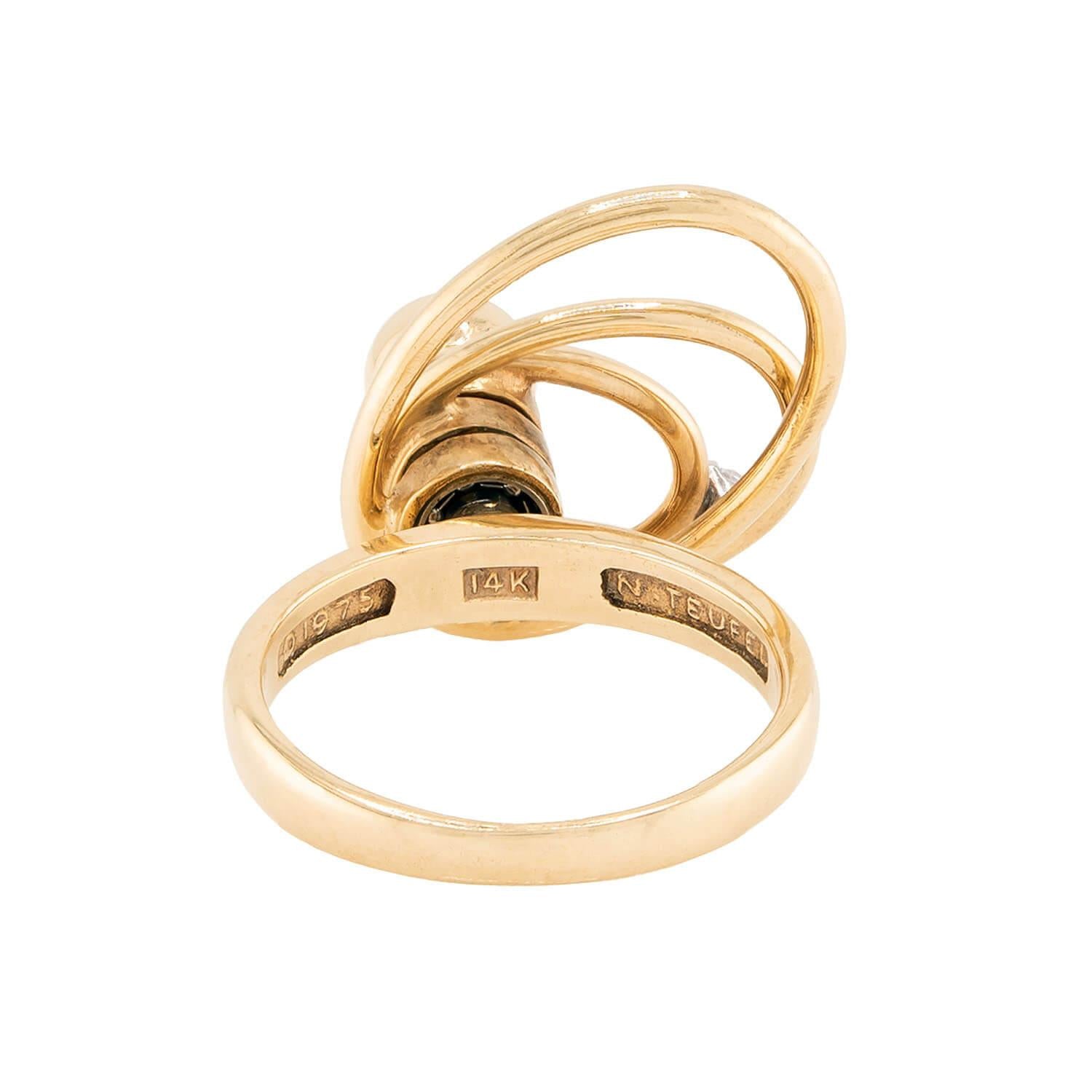 NORMAN TEUFEL Vintage 14k Diamond Kinetic Motion Ring