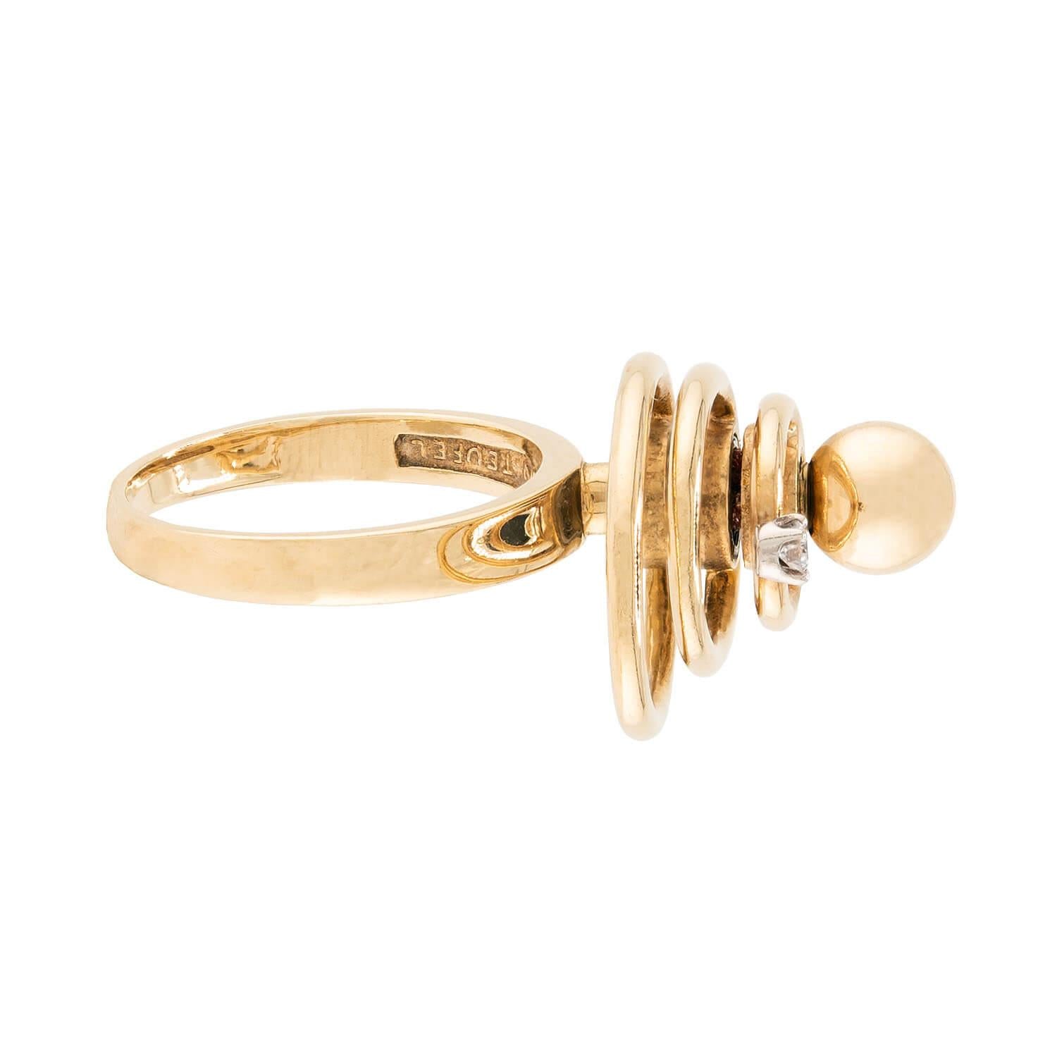 NORMAN TEUFEL Vintage 14k Diamond Kinetic Motion Ring