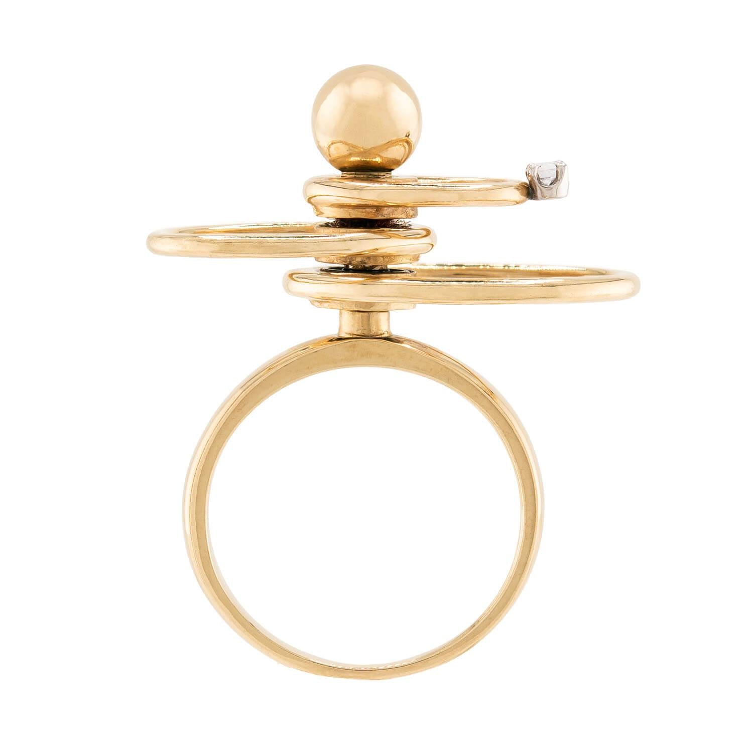 NORMAN TEUFEL Vintage 14k Diamond Kinetic Motion Ring
