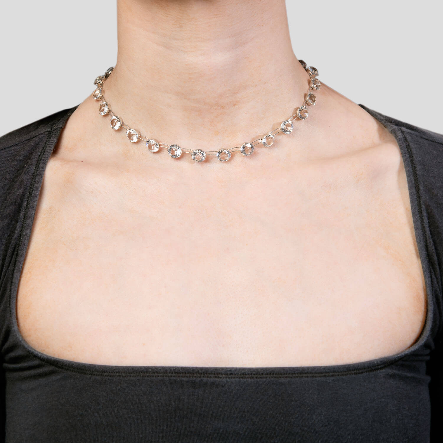Art Deco Sterling Silver Rock Quartz Crystal Necklace