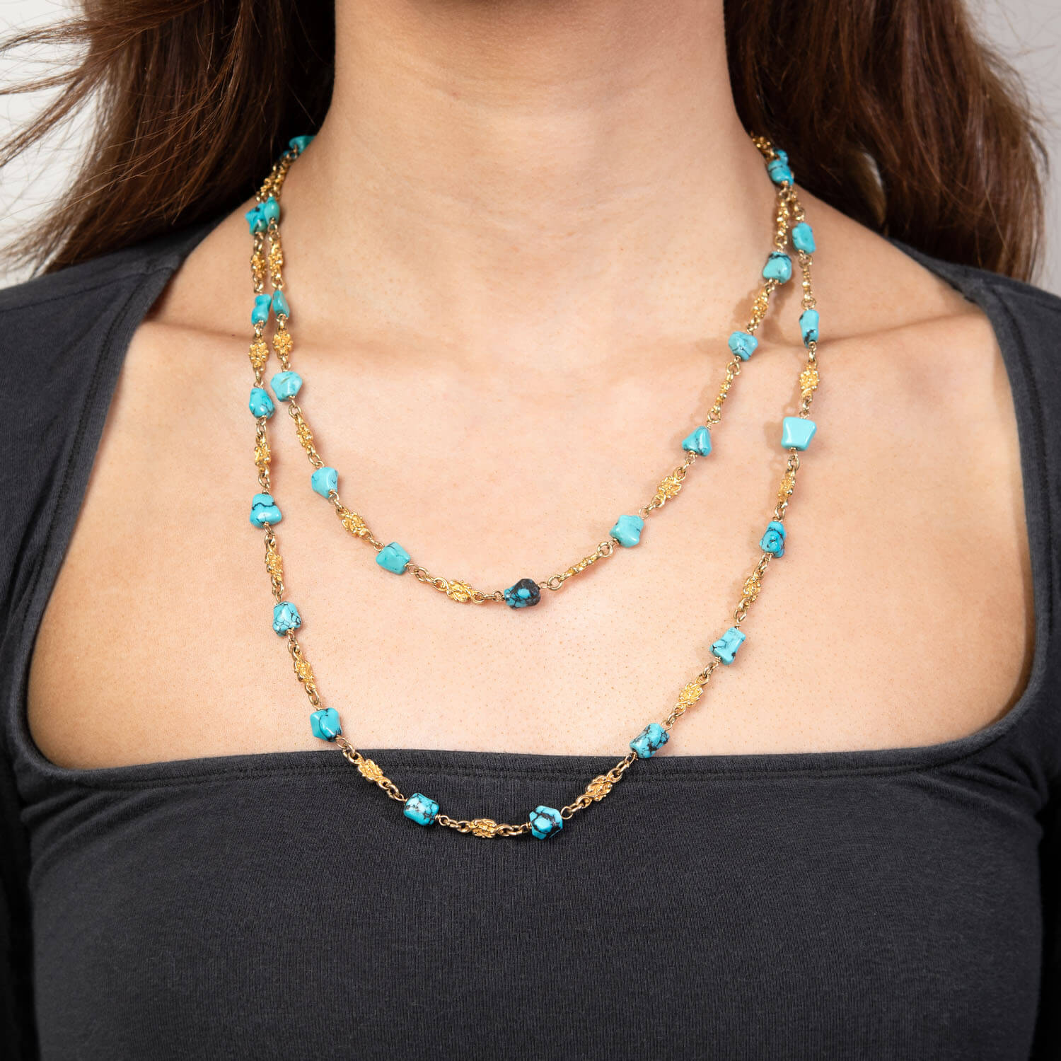 Victorian 14k Turquoise Nugget Chain Necklace