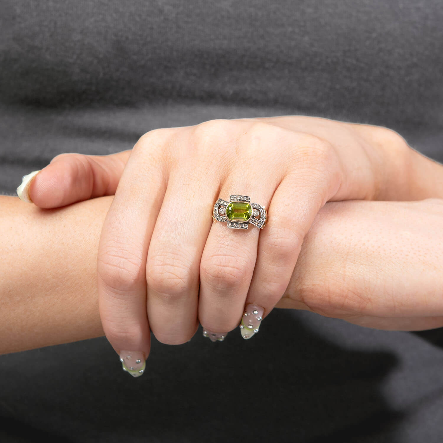 Victorian 14k/Platinum Peridot and Diamond Ring