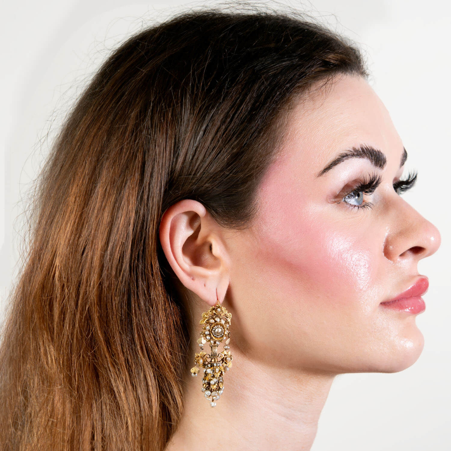Georgian French 18k Seed Pearl Chandelier Earrings