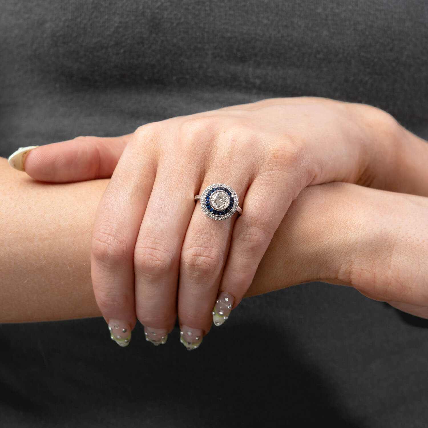 Art Deco 14k Diamond and Sapphire Halo Ring
