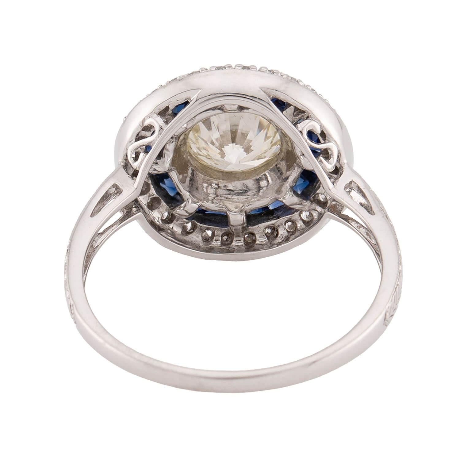 Art Deco 14k Diamond and Sapphire Halo Ring