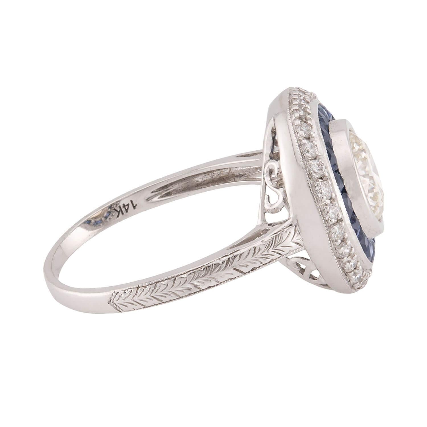 Art Deco 14k Diamond and Sapphire Halo Ring