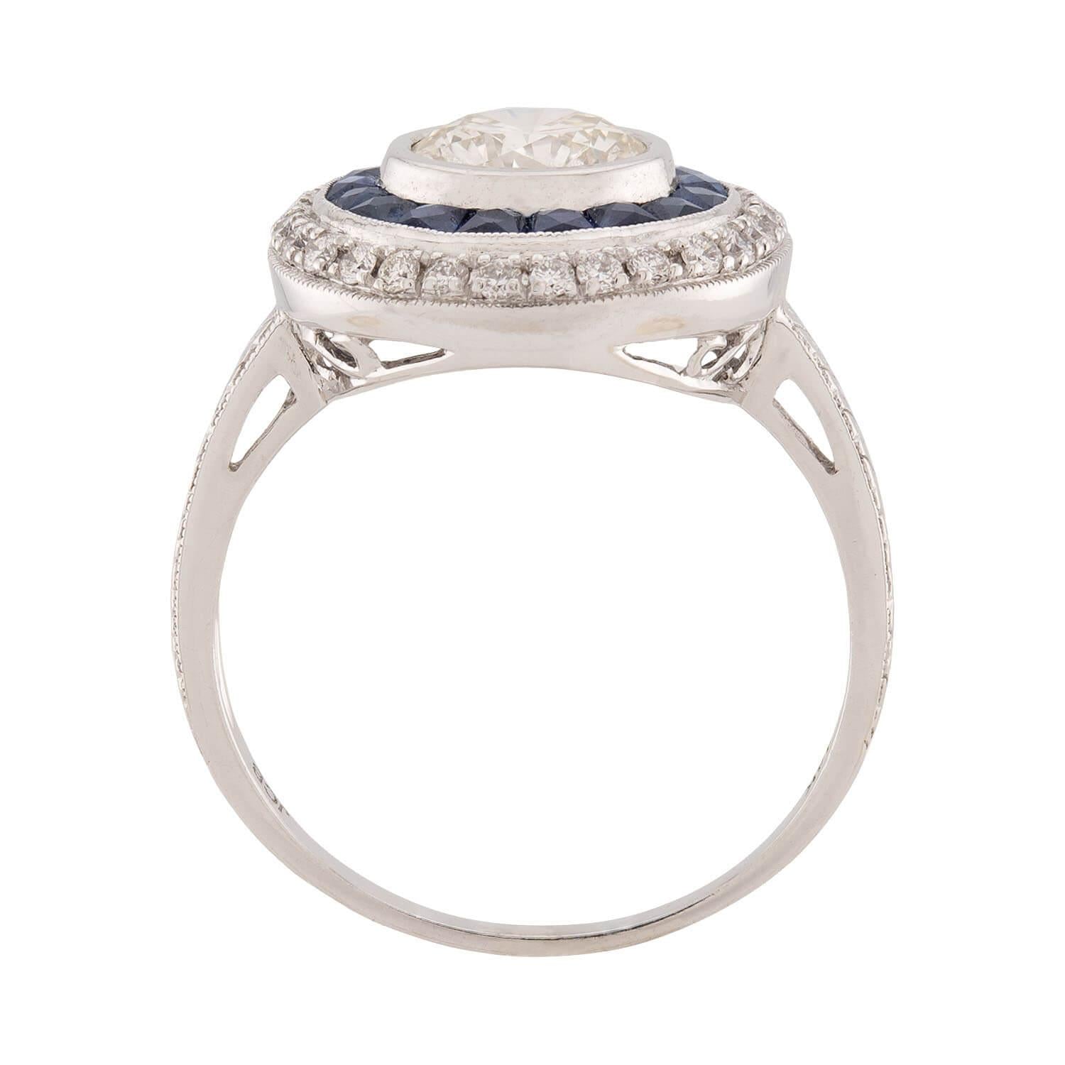 Art Deco 14k Diamond and Sapphire Halo Ring
