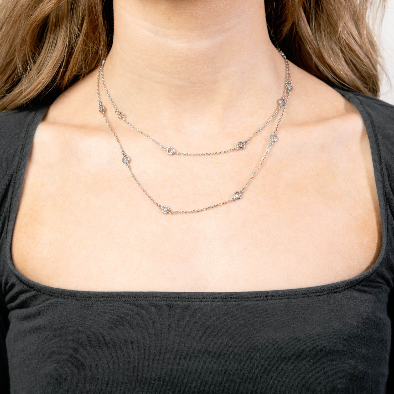 Art Deco Sterling Silver Rock Quartz Crystal "Diamonds-by-the-Yard" Necklace