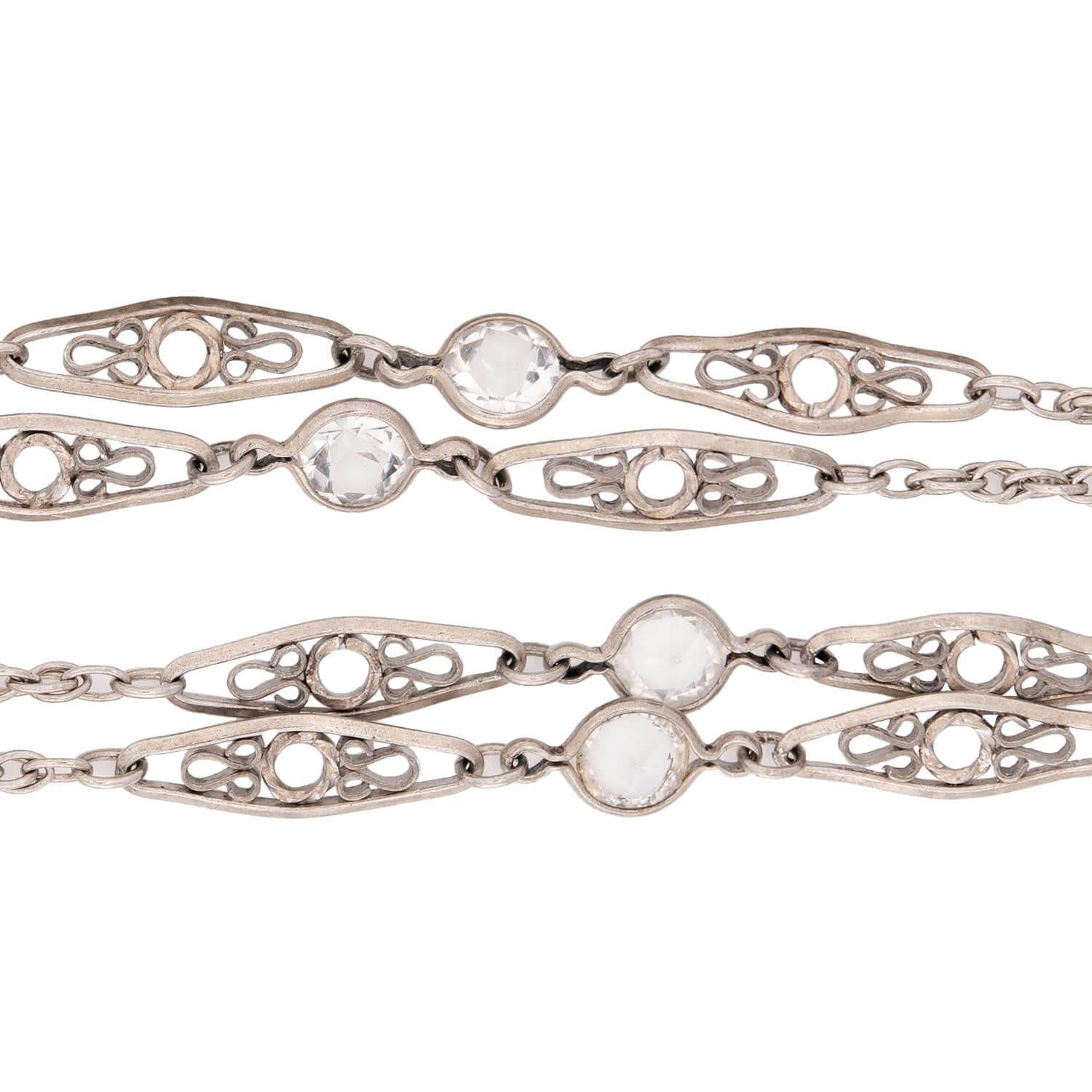 Victorian Sterling Silver Rock Quartz Crystal Lorgnette Chain