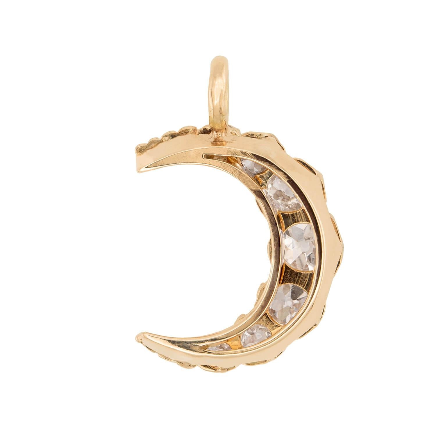 Victorian 14k Diamond Crescent Pendant/Charm