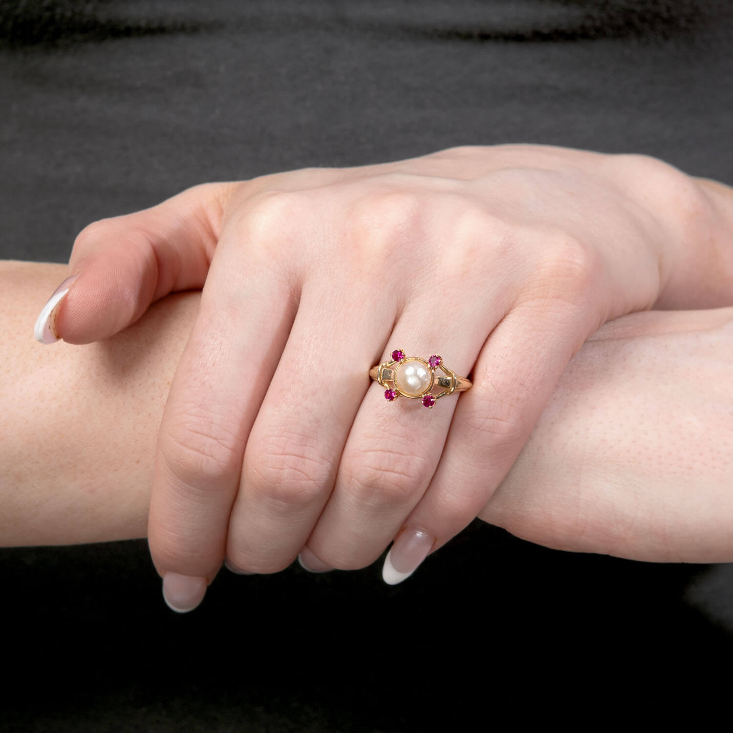 Victorian 14k Pearl and Ruby Ring