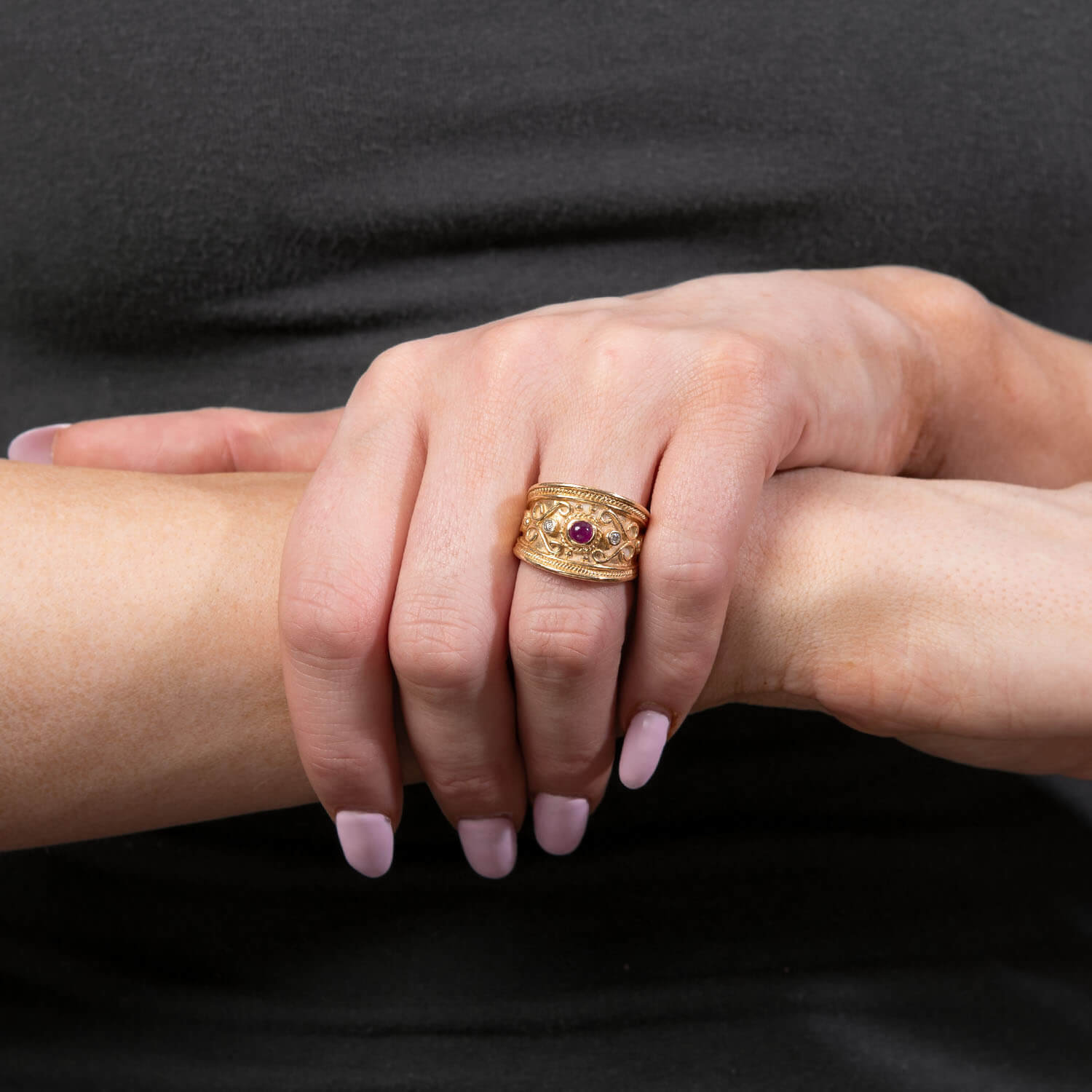 Estate 14k Ruby and Diamond Cigar Band