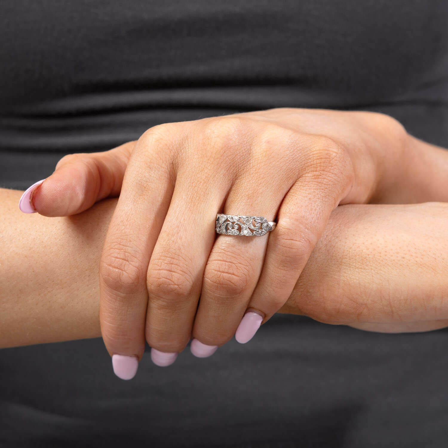 Art Deco Platinum Diamond Swirling-Motif Cutout Ring