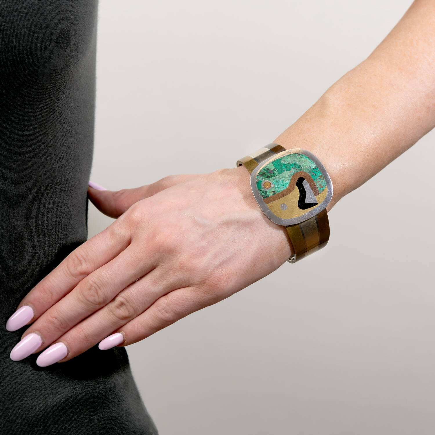 LOS CASTILLO Retro Mixed Metal Turquoise and Enamel Bracelet