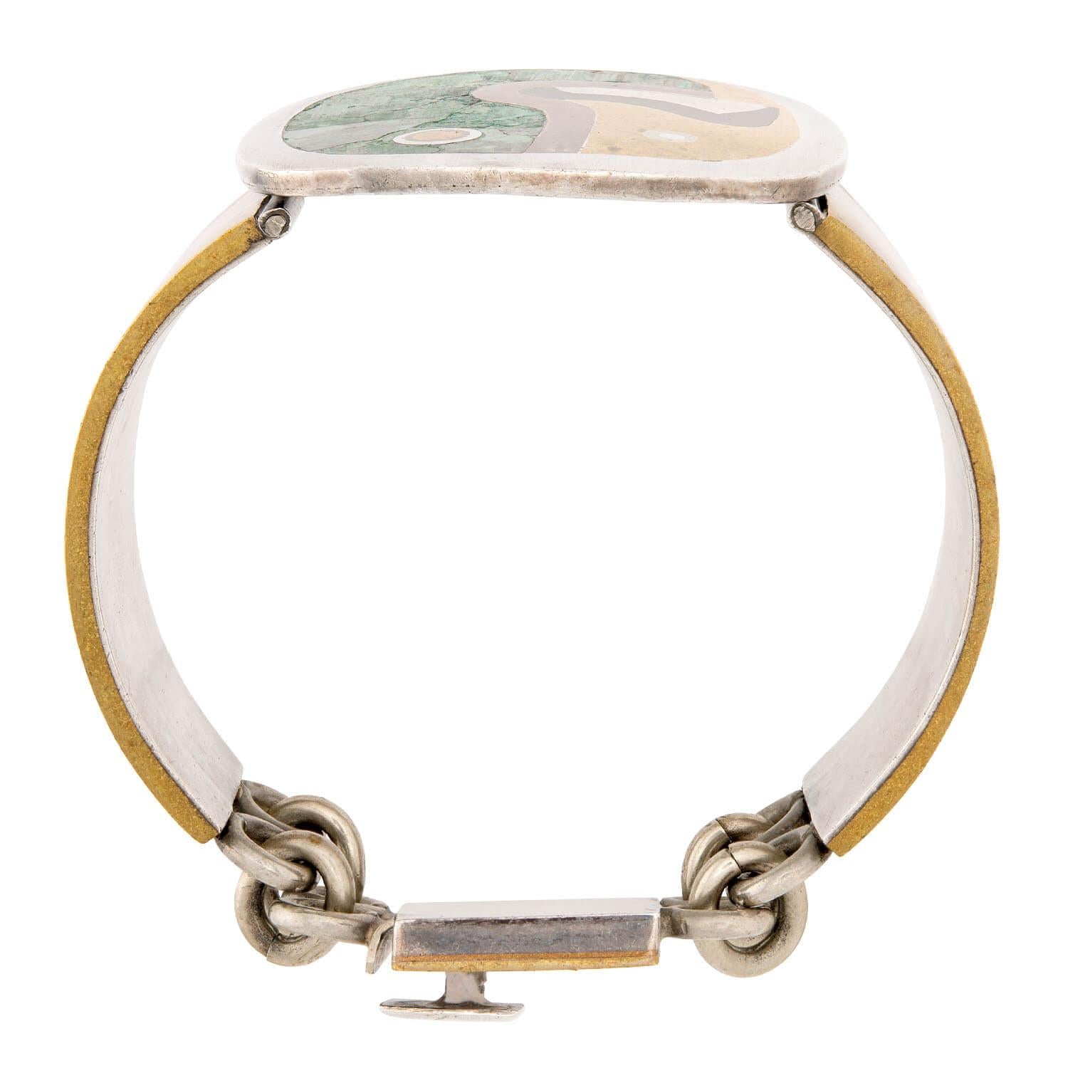 LOS CASTILLO Retro Mixed Metal Turquoise and Enamel Bracelet