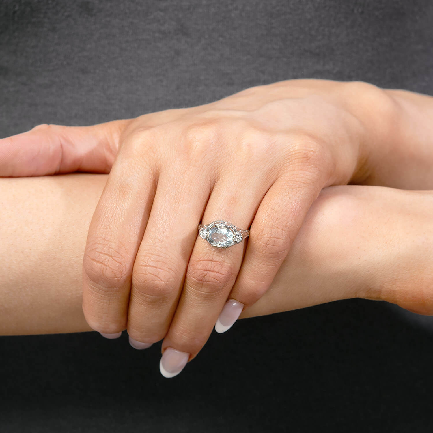 Art Deco 18k Aqua Ring