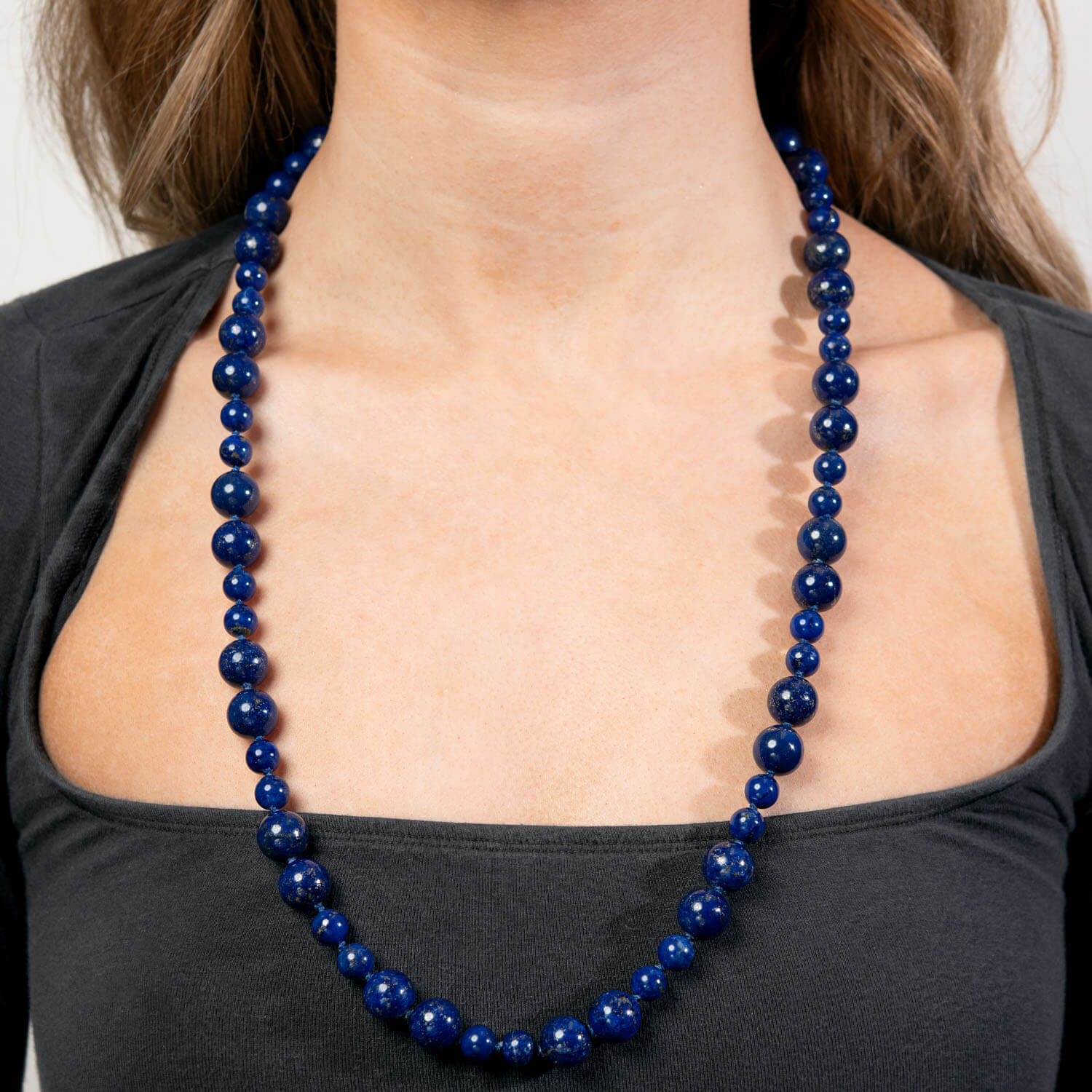 Vintage Lapis Bead Necklace 28"