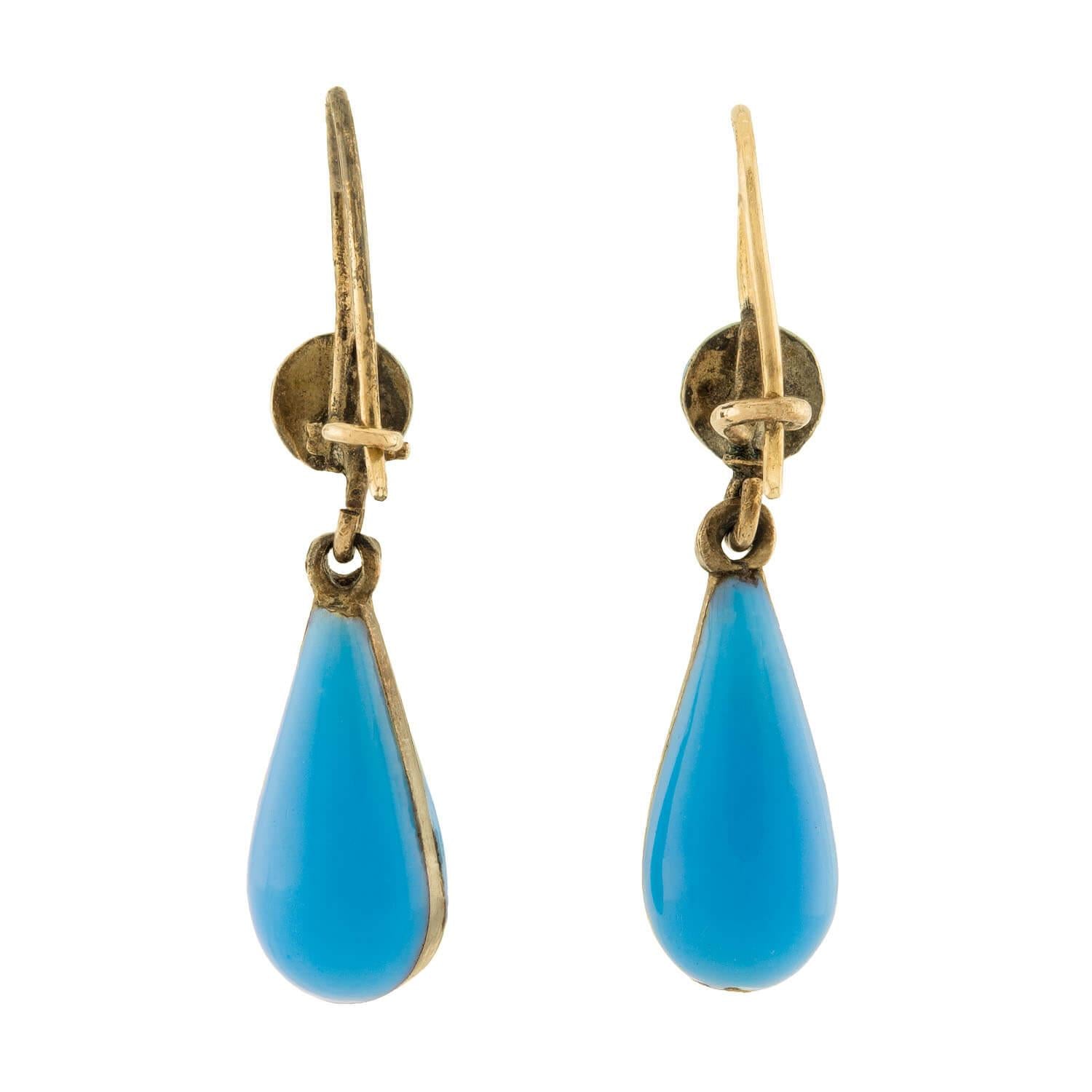 Victorian 14k Enamel and Pearl Drop Earrings
