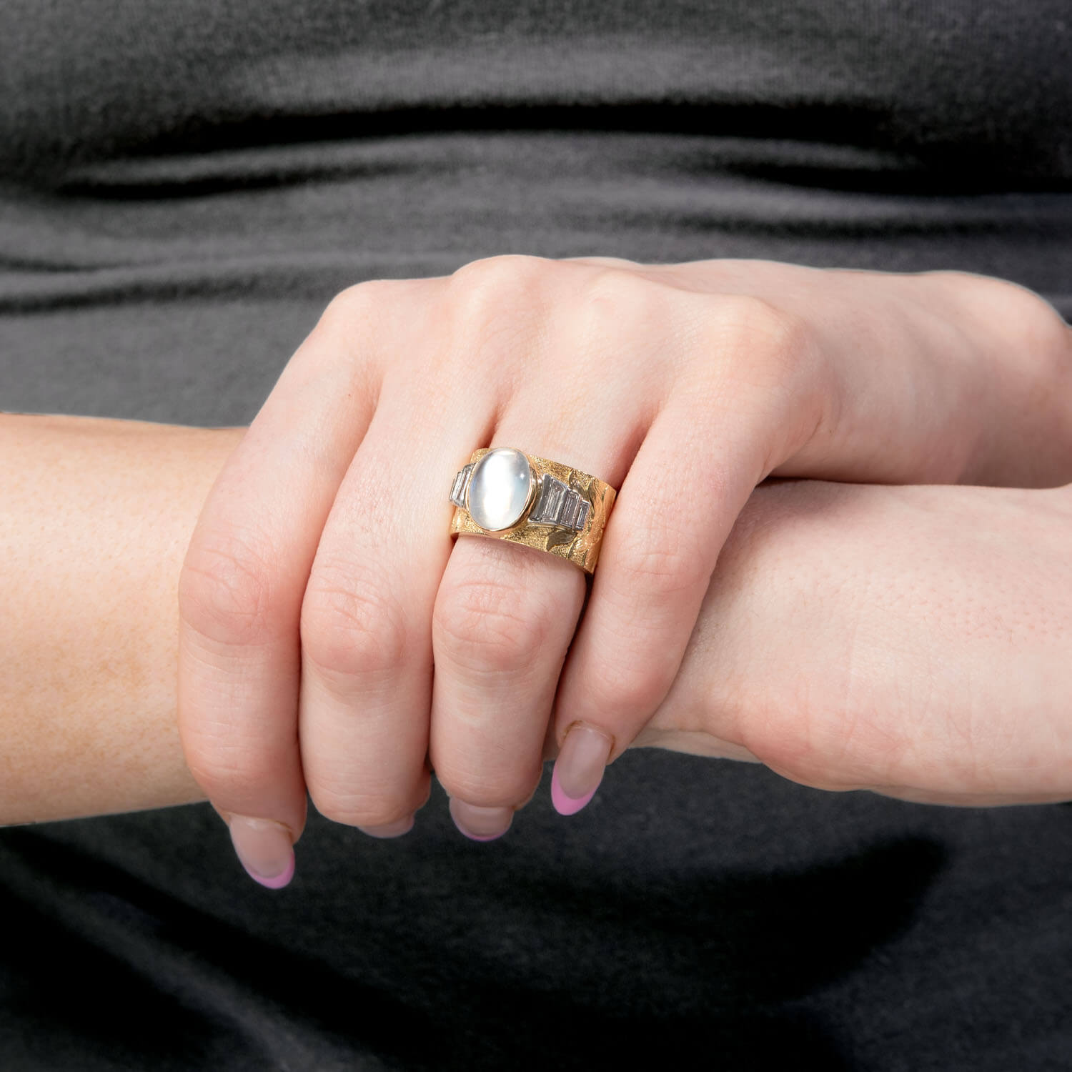 Estate 18k Moonstone & Diamond Cigar Band