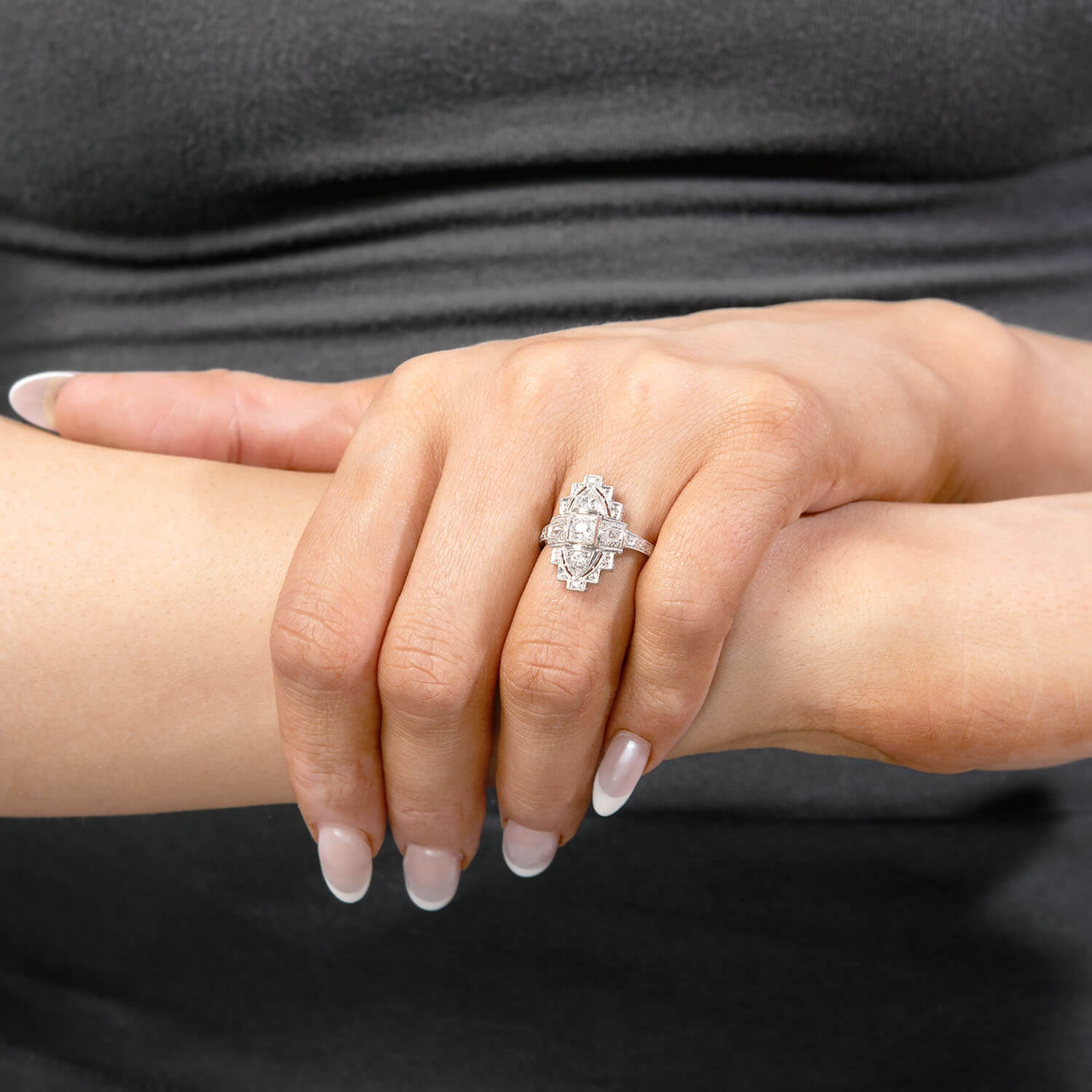 Art Deco Platinum Diamond Navette Ring