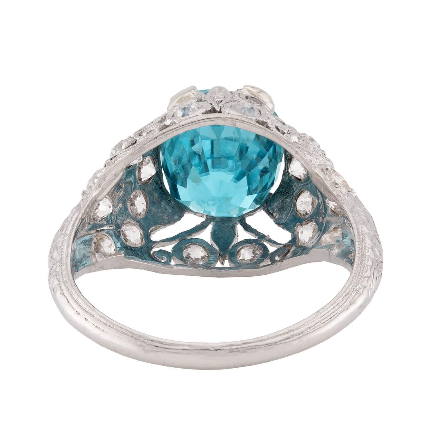 Art Deco Platinum Mounting Zircon & Diamond Ring