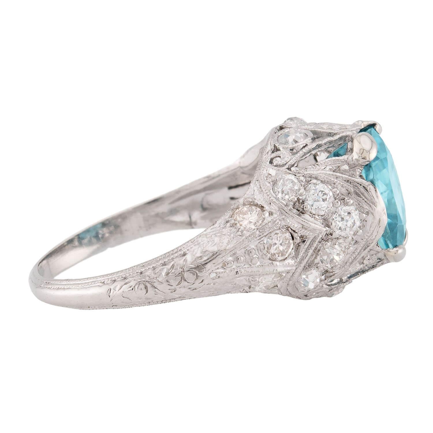 Art Deco Platinum Mounting Zircon & Diamond Ring