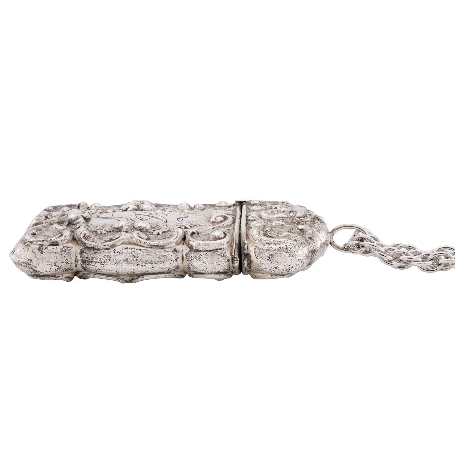 Victorian Sterling Silver Repoussé Match Safe Necklace