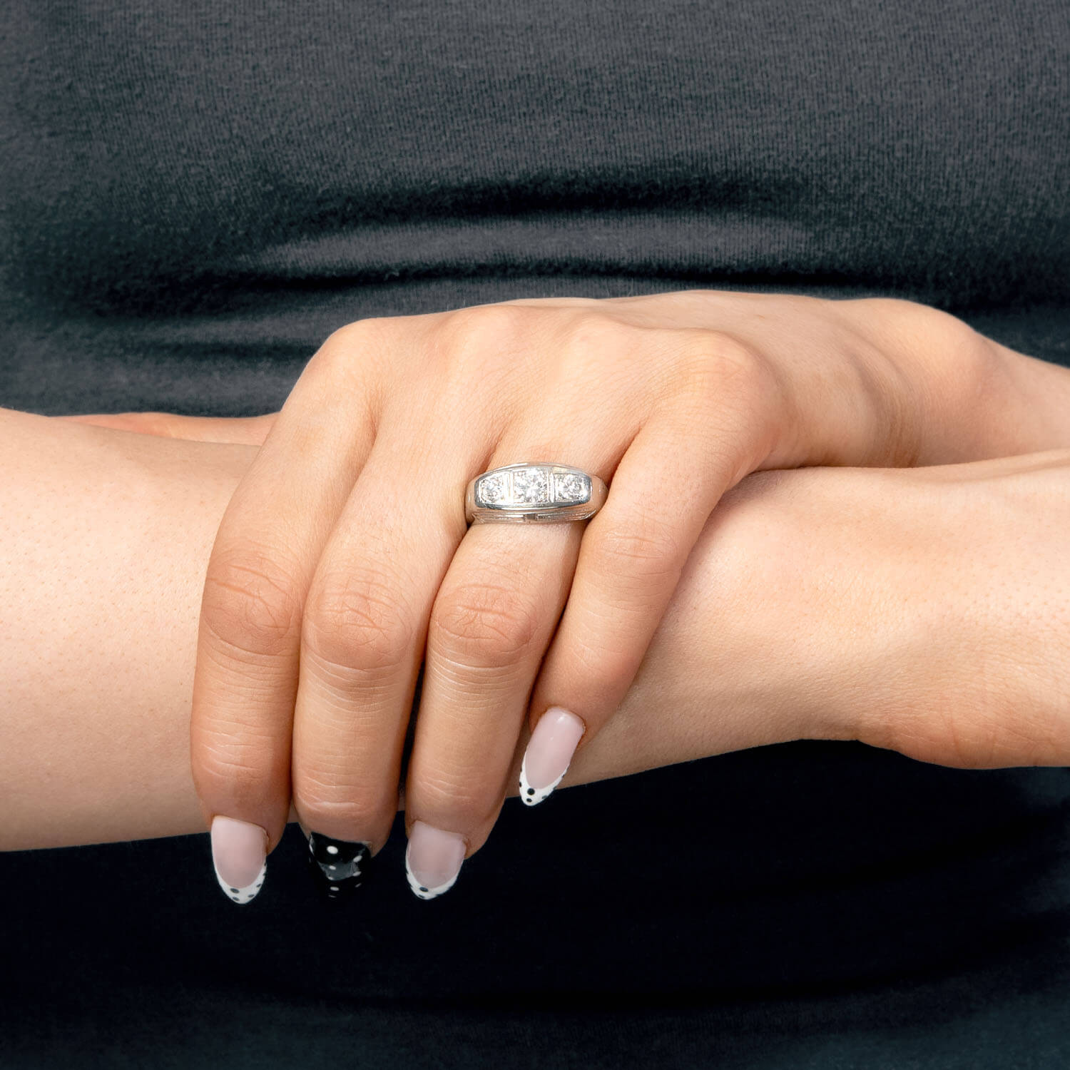 Art Deco 13k Diamond Flush Mount Ring