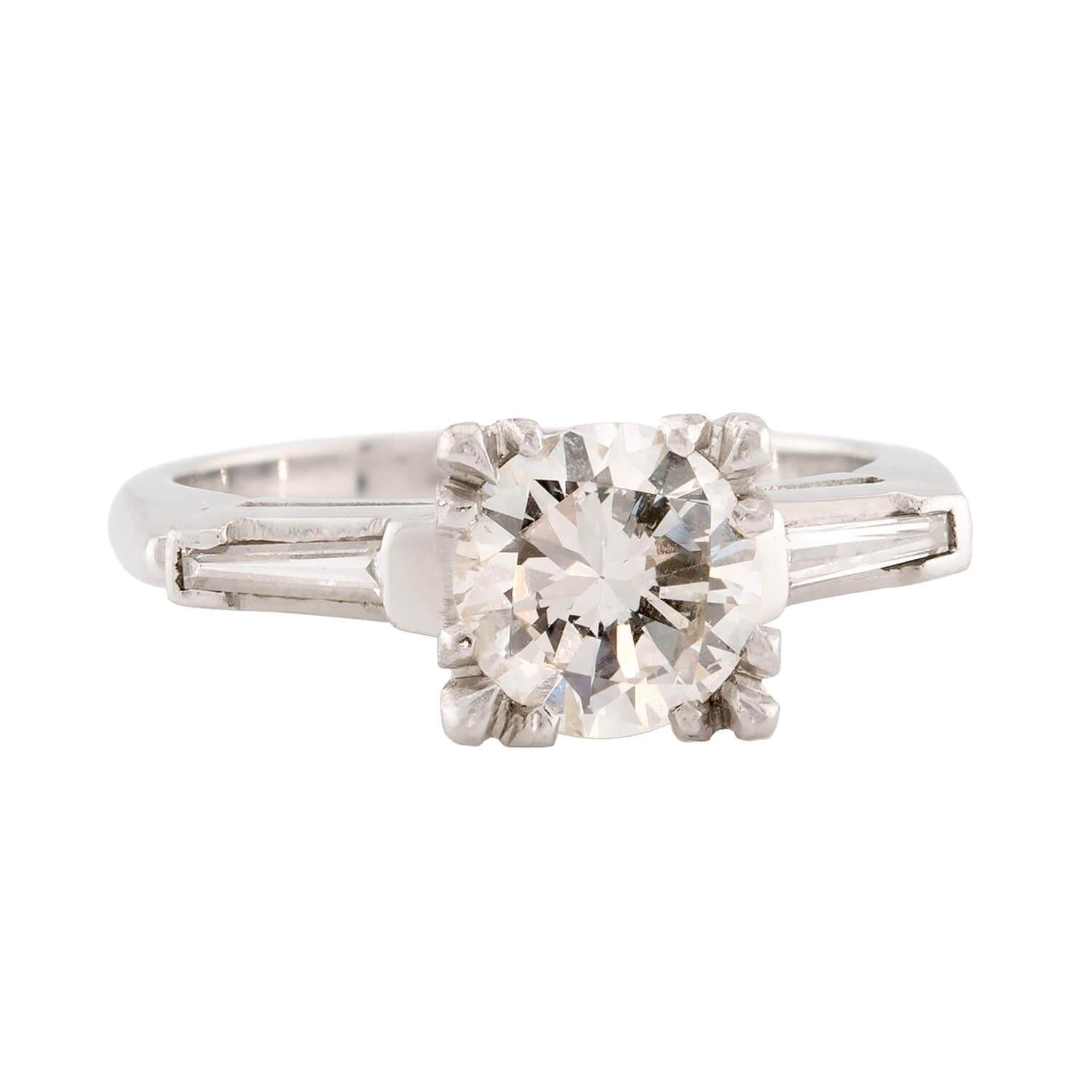 Retro Platinum Diamond Engagement Ring 1.35ct