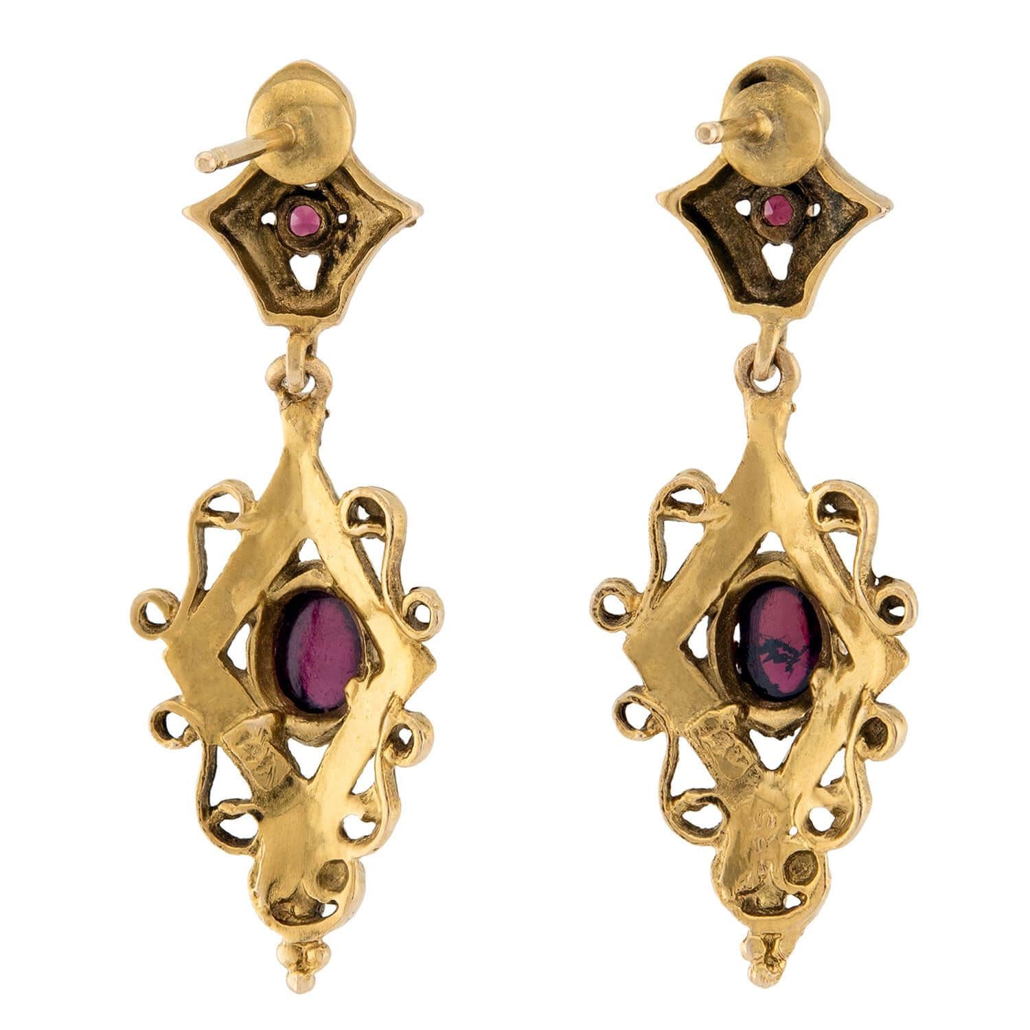 Retro 14k Victorian Revival Garnet Earrings