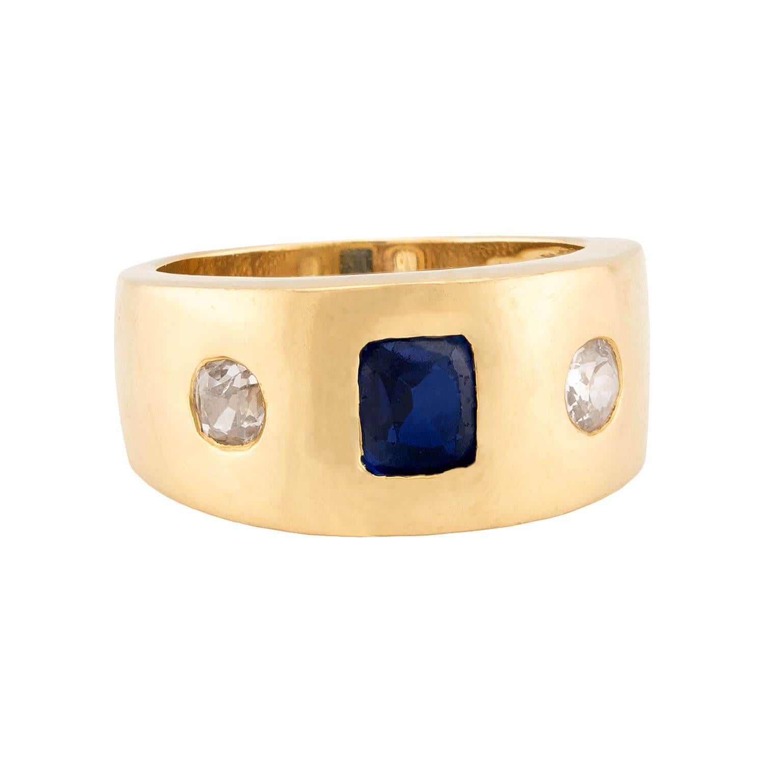 Art Nouveau 14k Sapphire & Diamond Flush Mount Ring