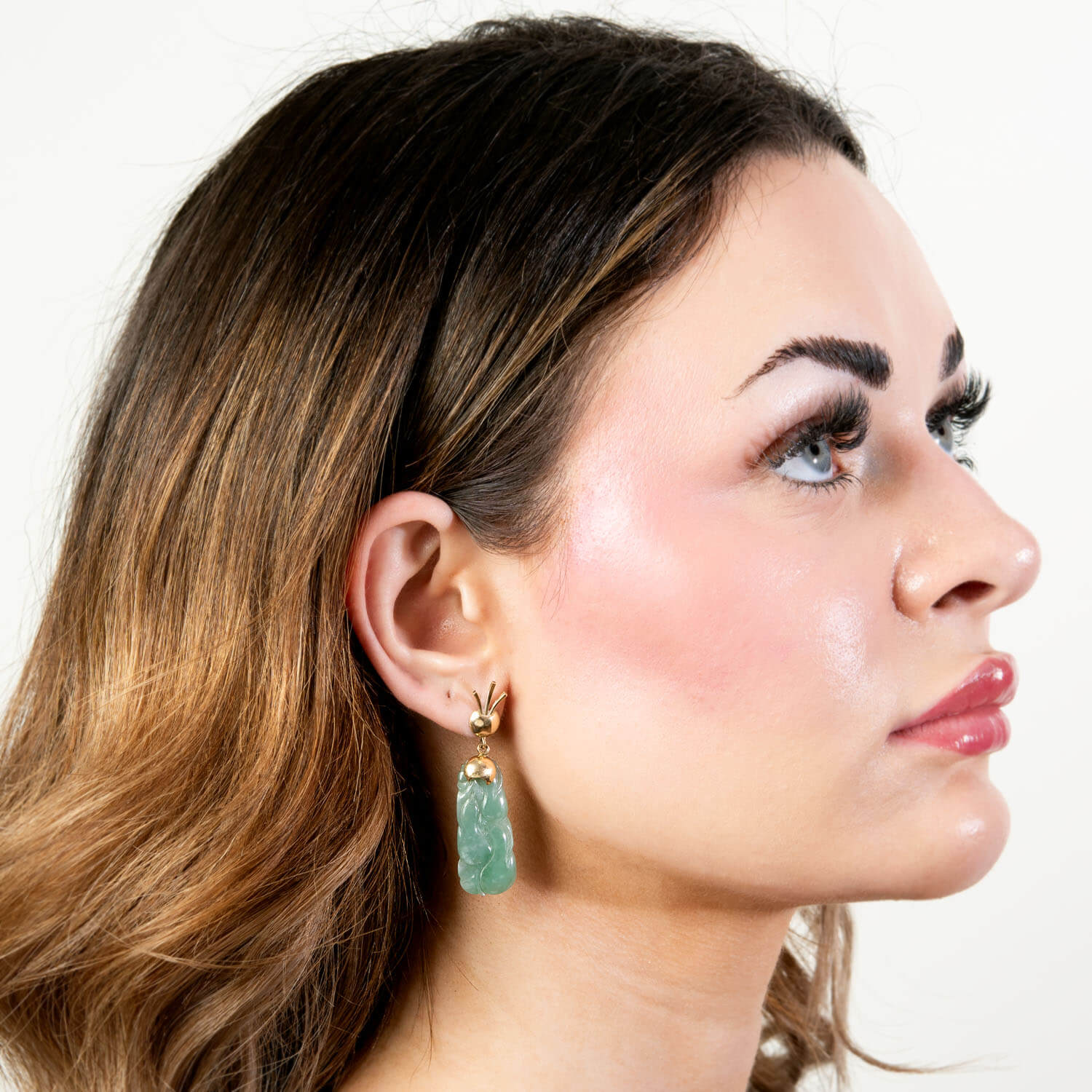 Estate 14k Carved Jade Earrings