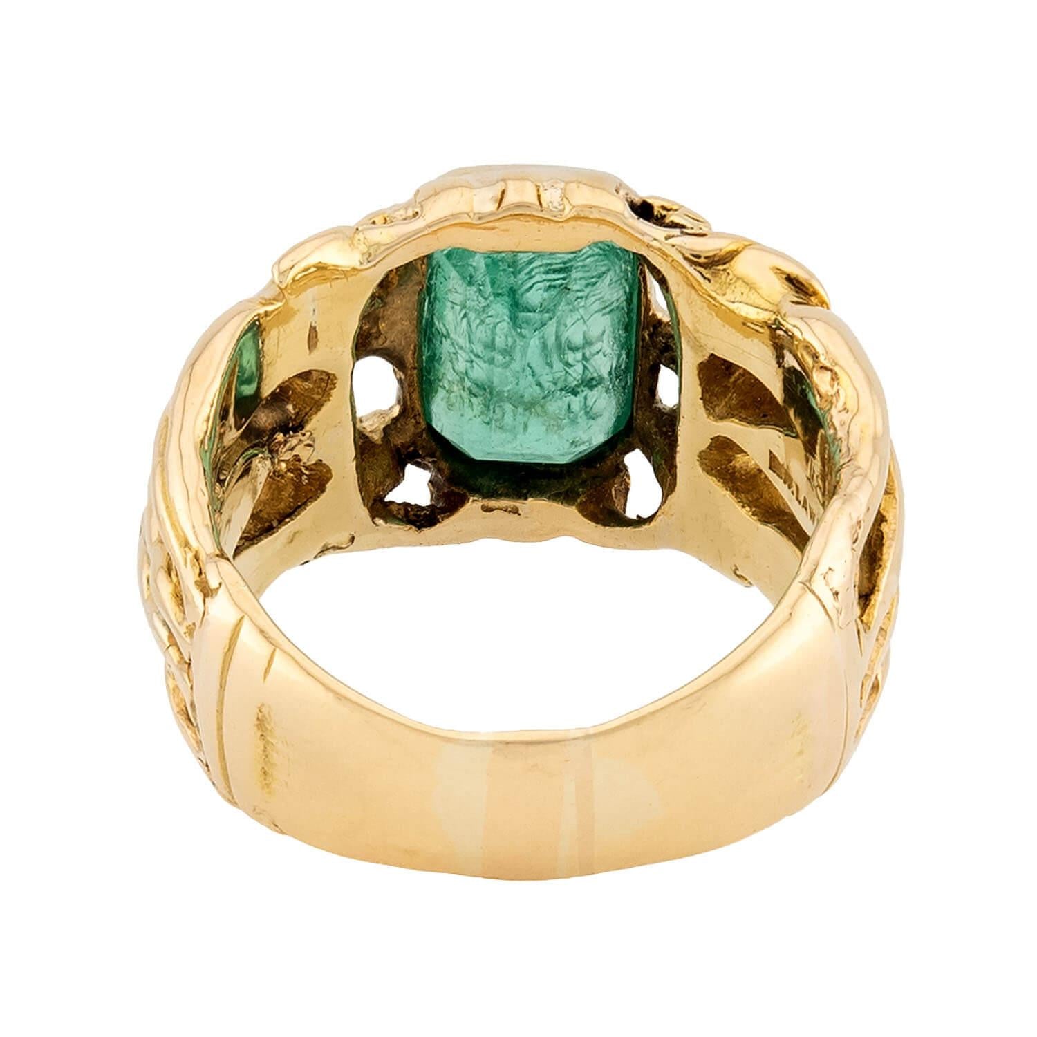 FRANK WALTER LAWRENCE Art Nouveau 18k Emerald Intaglio Ring