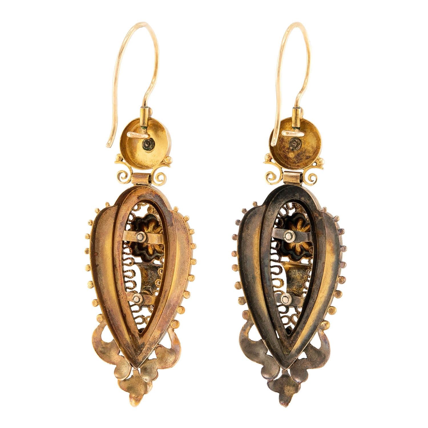 Victorian 14k Etruscan Enamel & Pearl Earrings