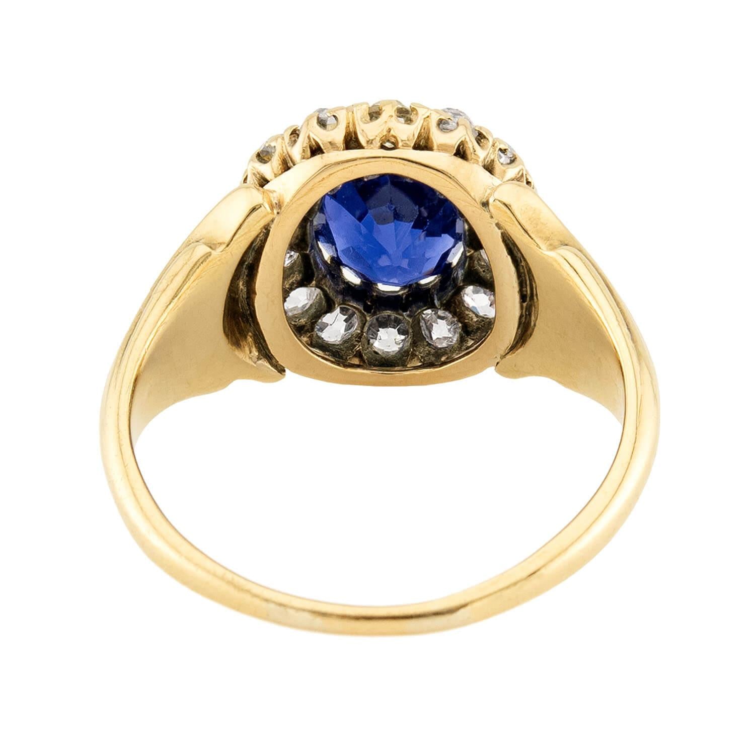 Victorian 18k Sapphire & Diamond Halo Ring