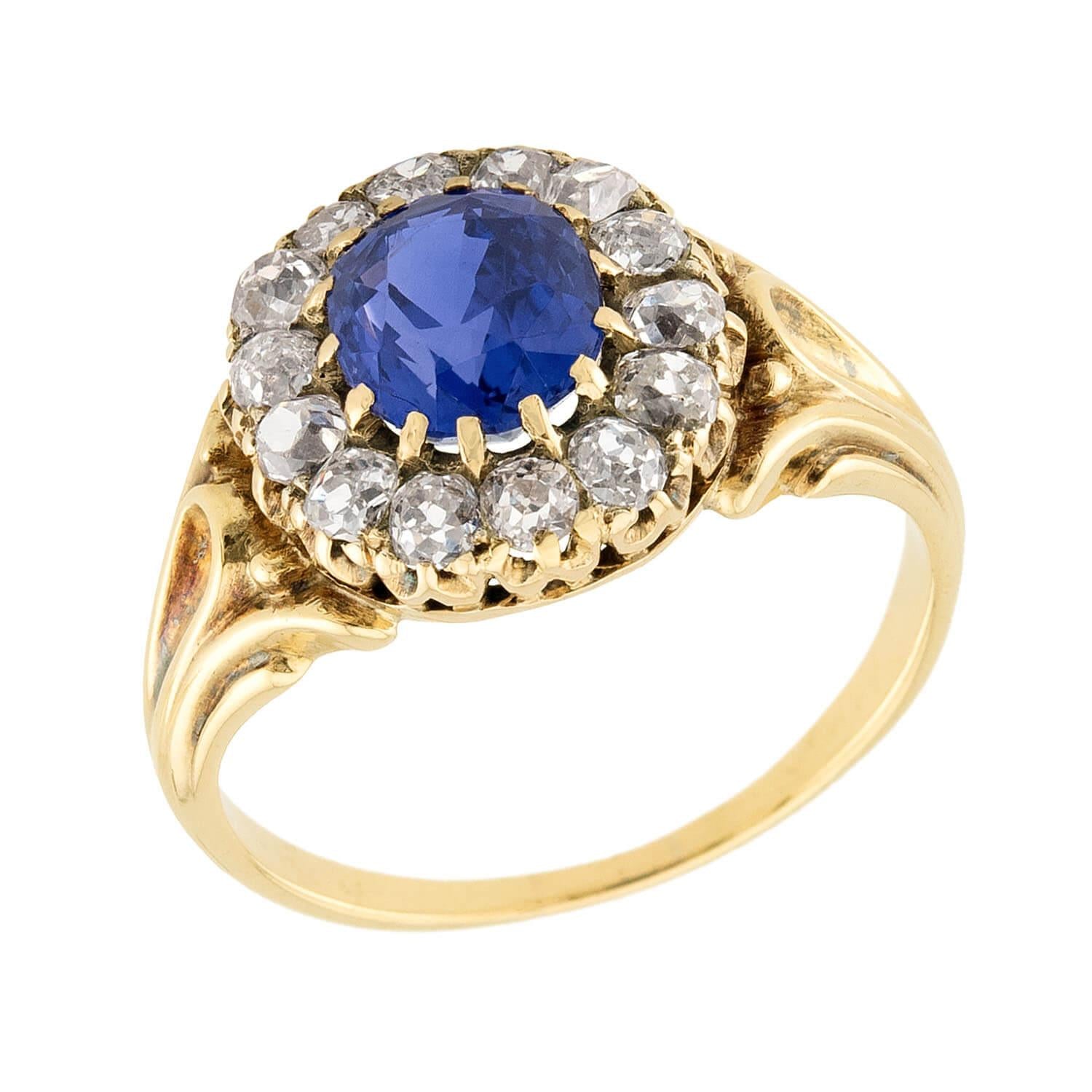 Victorian 18k Sapphire & Diamond Halo Ring