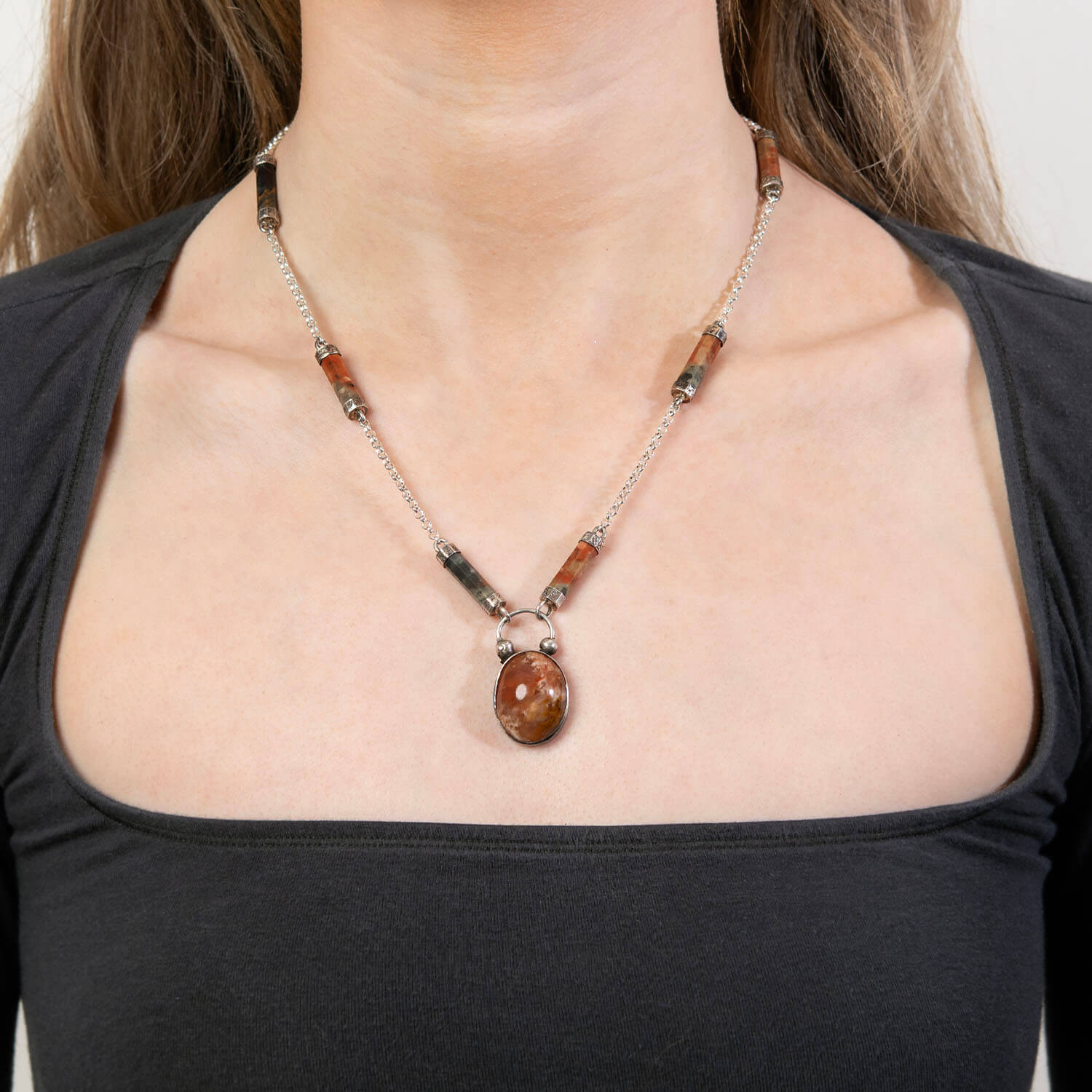 Victorian Scottish Sterling Silver Agate Pendant Necklace