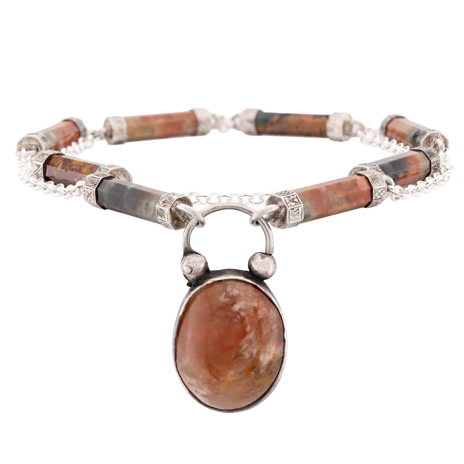 Victorian Scottish Sterling Silver Agate Pendant Necklace