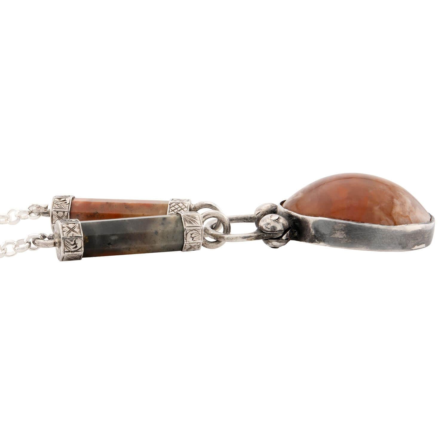Victorian Scottish Sterling Silver Agate Pendant Necklace
