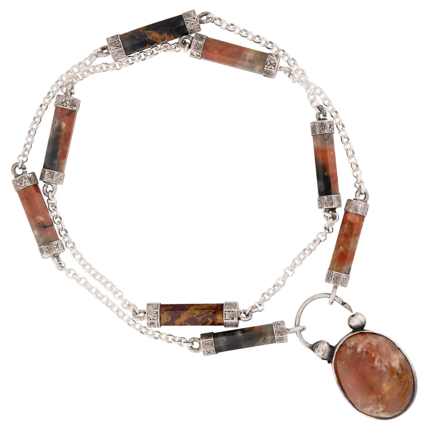 Victorian Scottish Sterling Silver Agate Pendant Necklace