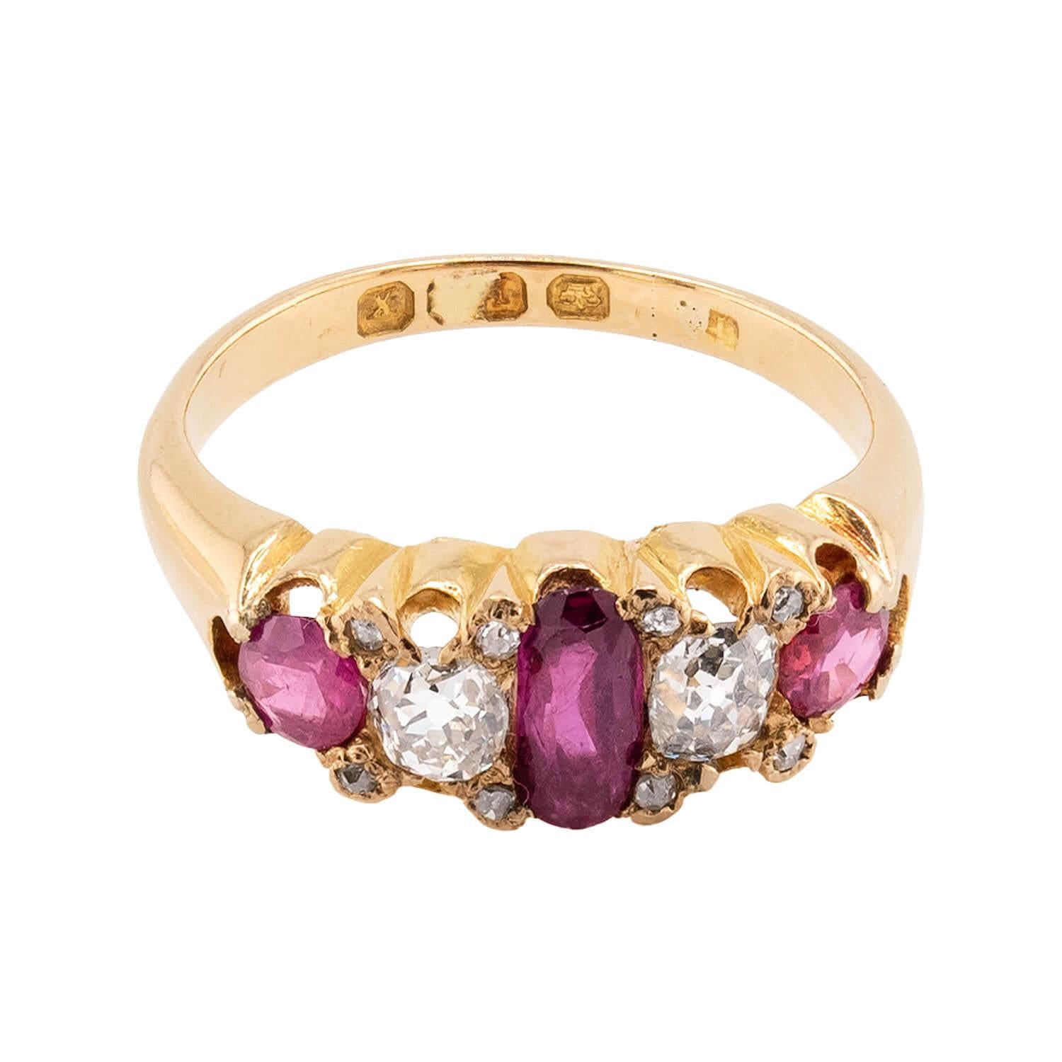 Victorian English 18k Ruby & Diamond Ring