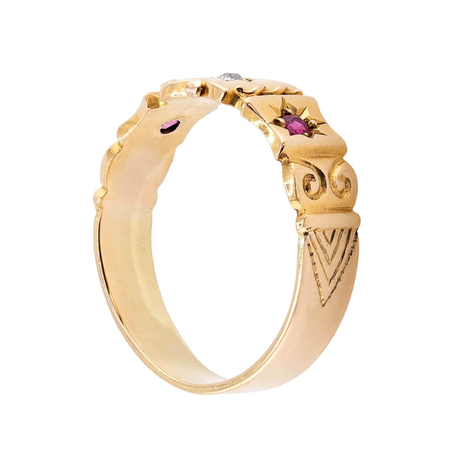 Victorian English 18k Ruby & Diamond Starburst-Motif Ring