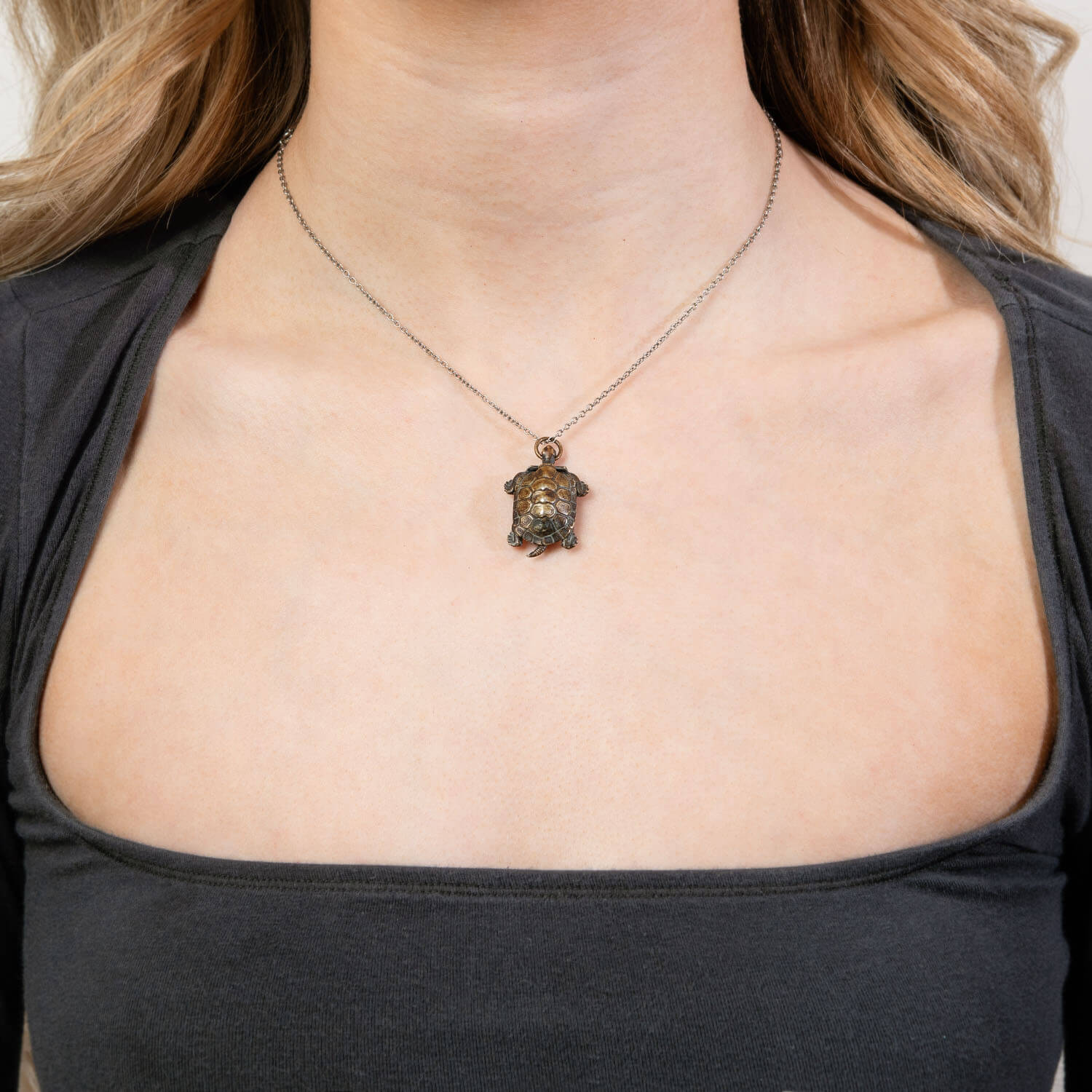 Victorian Japanese Sterling Silver Turtle Compass Pendant