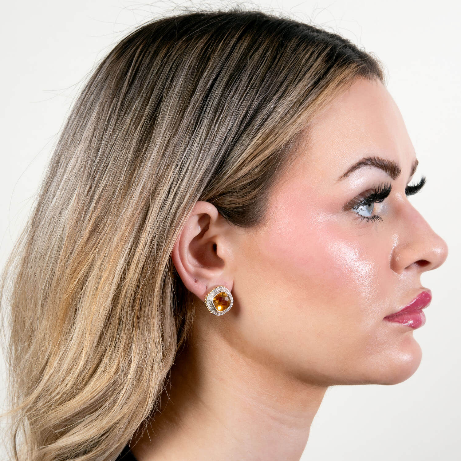 Estate 18k Madeira Citrine & Diamond Earrings