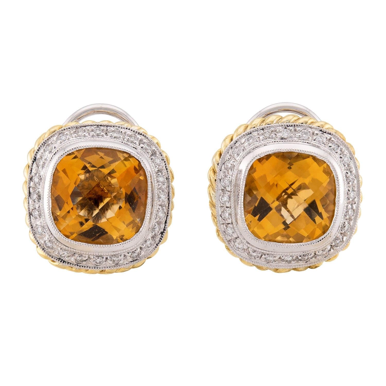 Estate 18k Madeira Citrine & Diamond Earrings